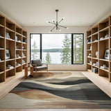 Abstract Mountain Waves Area Rug in Brown Tan