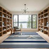 Navy Grey Striped Coastal Beach Rug