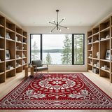 Red Traditional Persian Area Rug with White Intricate Motifs