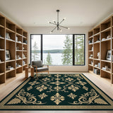 Elegant Gold Ornate Emerald Green Area Rug