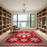 Festive Red Snowflake Ornate Area Rug