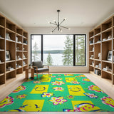 Playful Smiley Faces Flowers Area Rug