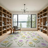 Purple Yellow Daisy Floral Area Rug