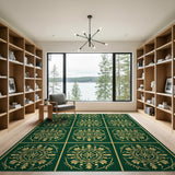 Emerald Green Gold Medallion Persian Rug