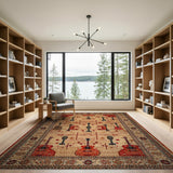Persian Musical Instruments Area Rug in Beige and Red