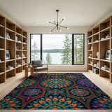 Vibrant Peacock Mandala Area Rug