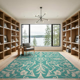 Elegant Teal Floral Vintage Area Rug