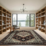 Black Cream Persian Medallion Area Rug