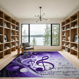 ODIKA Purple Abstract Music Notes Washable Area Rug - Modern Artistic Low Pile Non-Slip Carpet