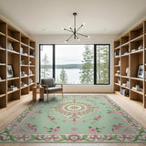 Mint Green Pink Floral Persian Area Rug