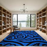 Bold Blue Tribal Swirl Area Rug
