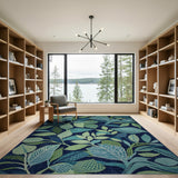 Navy Teal Leaf Area Rug