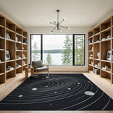 Cosmic Orbit Swirls Black White Area Rug
