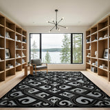 Intricate Black Grey Tribal Knot Area Rug