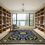 Ornate Navy Gold Traditional Persian Area Rug