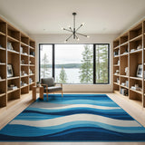 Coastal Beach Wavy Blue Ocean Waves Area Rug