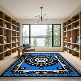 Blue and Teal Blue Mandala Geometric Area Rug
