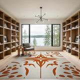 Burnt Orange Floral Tile Pattern Area Rug