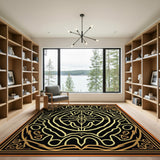 Ornate Black Gold Persian Medallion Gold and Silver Rug