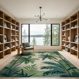 Coastal Beach Green Green Palm Frond Coastal Area Rug