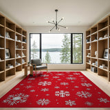 Red Geometric Modern Festive Red Snowflake Area Rug