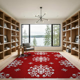 Geometric Modern Red Red Snowflake Pattern Area Rug