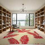 Bold Red Fern Leaf Area Rug