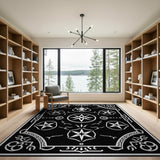 Mystic Wolf Star Black White Tribal Rug