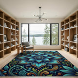 Vintage Blue Lotus Mandala Area Rug