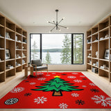 Red Christmas Tree Snowflakes Area Rug
