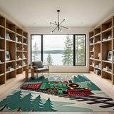Festive Christmas Train in Snowy Forest Rug