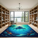 ODIKA Great White Shark Underwater World Washable Area Rug - Non-Slip Low Pile Kids Room Carpet