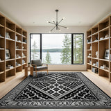 Ornate Black White Persian Diamond Area Rug