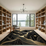 Midnight Gold Waves Abstract Area Rug