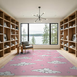 Dreamy Pink Clouds Stars Kids Area Rug