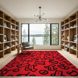 Bold Red Geometric Line Art Area Rug