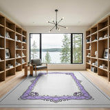 Purple Ornate Floral Border Area Rug