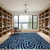 Navy Teal Swirl Geometric Area Rug