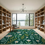 Emerald Green Daisy Meadow Floral Rug