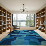 ODIKA Washable Blue Abstract Geometric Area Rug - Low Pile Non-Slip Indoor Mat