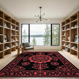 Red Persian Medallion Area Rug on Black