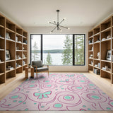 Whimsical Pink Bow and Swirl Area Rug