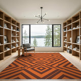 Bold Orange Geometric Maze Area Rug