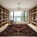 Ornate Gold Filigree Rose Area Rug