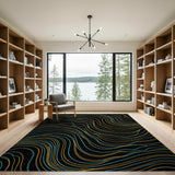 Wavy Lines Abstract Area Rug in Teal, Yellow Black