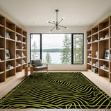 Bold Yellow Wavy Lines Black Area Rug
