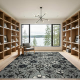 Grey Wildflower Line Art Area Rug