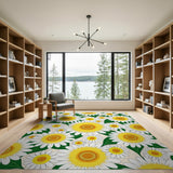 Yellow Sunflower Daisy Floral Area Rug