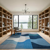 Abstract Blue Teal Wave Geometric Area Rug