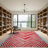 Bold Red Zigzag Geometric Modern Area Rug